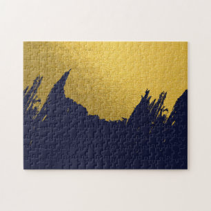 Imitate Gold Pinselstriche mit Navy Blue Backgroun Puzzle