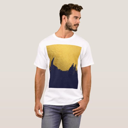 Imitate Gold Pinselstriche mit Navy Blue Backgroun T-Shirt (Vorne ganz)
