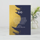 Imitate Gold Pinselstriche Navy Blue Monogram Wedd Dankeskarte (Stehend Vorderseite)