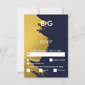 Imitate Gold Pinselstriche und Navy Blue mit Monog RSVP Karte (Vorderseite)