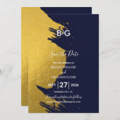 Imitate Gold Pinselstriche und Navy Blue mit Monog Save The Date (Vorne/Hinten)