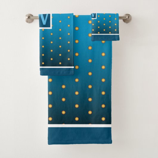 Imitate Gold Polka Dots auf blauem Strahl Badhandtuch Set (Insitu)