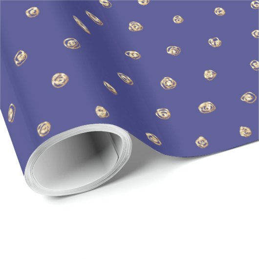 Imitate Gold Polka Dots auf Dark Periwinkle Blue Geschenkpapier (Rolleneckpunkt)