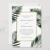 Imitate Gold Rahmen mit Palm Hochzeitsempfang Einladung (Vorderseite)