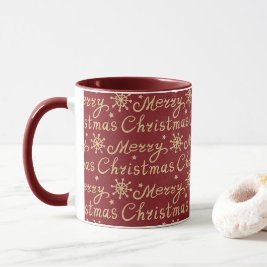 Imitate Gold & Red Frohe Weihnachtsbriefe Tasse (Mit Donut)