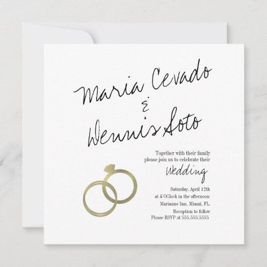 Imitate Gold Ring Letter Wedding Einladung (Vorderseite)