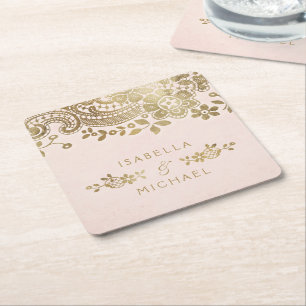 Imitate Gold-Rock elegante Vintage Hochzeit Rechteckiger Pappuntersetzer