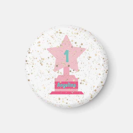 Imitate Gold Rosa Aquamarine Trophäen Sterne Girly Magnet (Vorne)