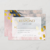 Imitate Gold Rosa Rosa Grau Chic Abstrakte Wasserf RSVP Karte (Vorne/Hinten)