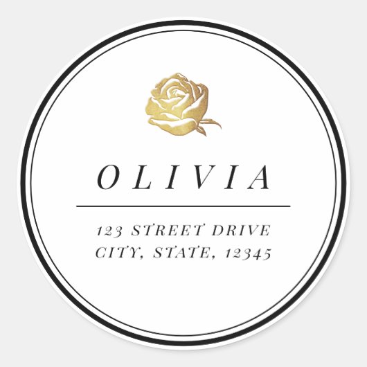 Imitate Gold Rose schwarz-weiß minimalistisch Runder Aufkleber (Vorderseite)