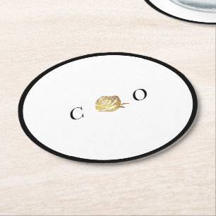 Imitate Gold Rose Schwarz-Weiß minimalistische Mon Runder Pappuntersetzer