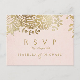 Imitate Gold rot elegante Vintage Spitzen Hochzeit Einladungspostkarte