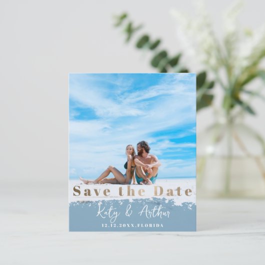 Imitate Gold Save the Date Foto (Stehend Vorderseite)