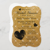 Imitate Gold Schwarze Glitzer Brautdusche Einladun Einladung (Vorne/Hinten)