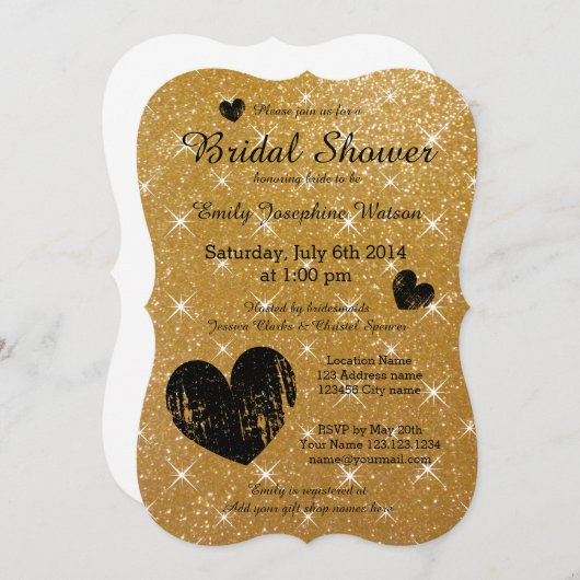 Imitate Gold Schwarze Glitzer Brautdusche Einladun Einladung (Vorne/Hinten)