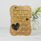 Imitate Gold Schwarze Glitzer Brautdusche Einladun Einladung (Stehend Vorderseite)