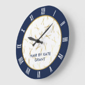 Imitate Gold Scissan Navy Blue Hair Salon Große Wanduhr (Winkel)