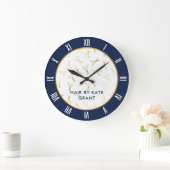 Imitate Gold Scissan Navy Blue Hair Salon Große Wanduhr (Zuhause)