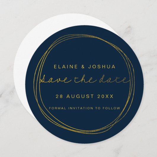 Imitate Gold Scribble Circle Save the Date (Vorne/Hinten)