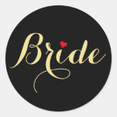 Imitate Gold Script Bride Wedding Brautparty Black Runder Aufkleber (Vorderseite)