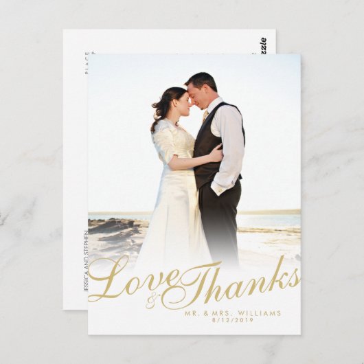 Imitate Gold Script Moderne Liebe dank White Postc Postkarte (Vorne/Hinten)