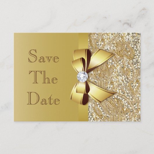 Imitate Gold Sequins Leben gerufen und Bow Wedding Save The Date (Vorderseite)