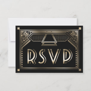 Imitate Gold Shaded Gatsby Art Deco Wedding RSVP