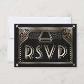 Imitate Gold Shaded Gatsby Art Deco Wedding RSVP (Vorderseite)