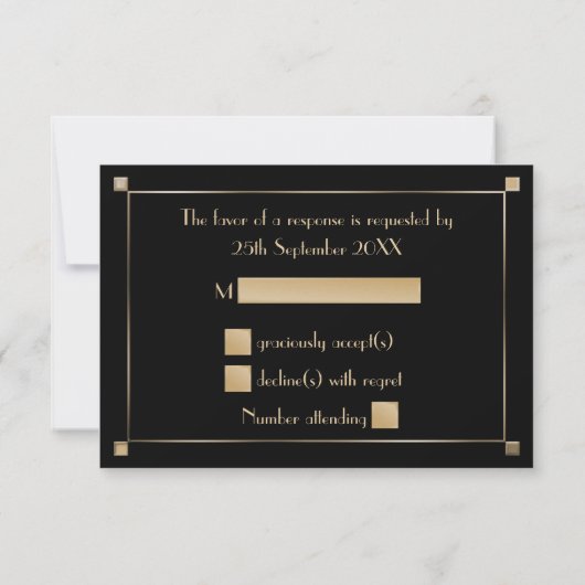 Imitate Gold Shaded Gatsby Art Deco Wedding RSVP (Rückseite)