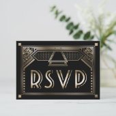 Imitate Gold Shaded Gatsby Art Deco Wedding RSVP Karte (Stehend Vorderseite)