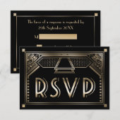 Imitate Gold Shaded Gatsby Art Deco Wedding RSVP Karte (Vorne/Hinten)