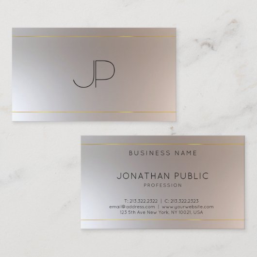 Imitate Gold Silber Modernes Monogramm Beruflich Visitenkarte (Vorne/Hinten)