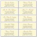 Imitate Gold-Skripte individuelle Gästetiketten Aufkleber<br><div class="desc">Personalisierter Name und Adresse der Hochzeitsgast-Labels mit einem eleganten,  schicken Imitat goldenen Kalligraphie-Skript über einem gelben cremefarbenen Hintergrund.</div>