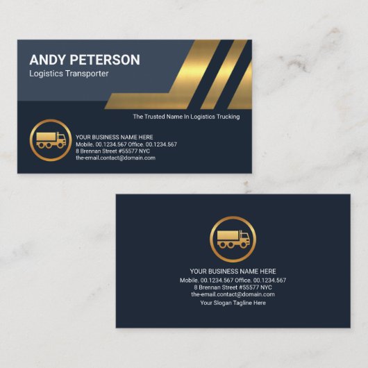 Imitate Gold Slanting Logistics Lines LKW Transpor Visitenkarte (Vorne/Hinten)