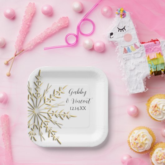 Imitate Gold Snowflake Winterhochzeit Pappteller (Party)