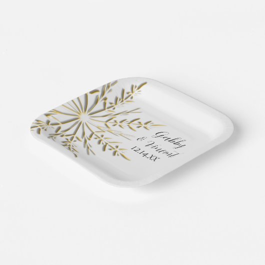 Imitate Gold Snowflake Winterhochzeit Pappteller (Gewinkelt)