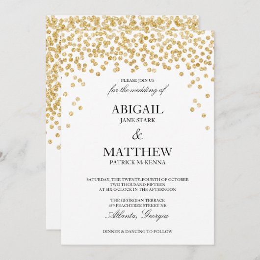 Imitate Gold Sparkle Confetti Hochzeit Einladung (Vorne/Hinten)