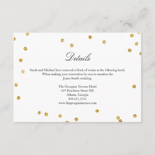 Imitate Gold Sparkle Confetti Wedding Details Kart Begleitkarte (Vorderseite)