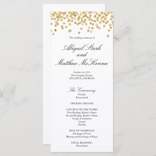Imitate Gold Sparkle Confetti Wedding Programm (Vorne/Hinten)