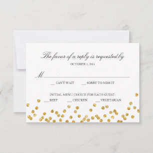 Imitate Gold Sparkle Response Card mit Menüauswahl RSVP Karte