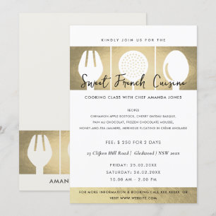 IMITATE GOLD SPOON FORK COOKERY CLASS EINLADEN VOR EINLADUNG