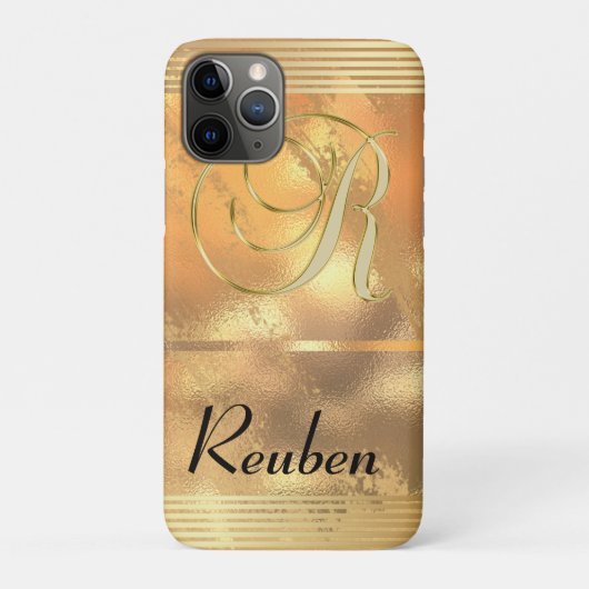 Imitate Gold Streifen Gold Glitzer Monogram R Case-Mate iPhone Hülle (Rückseite)