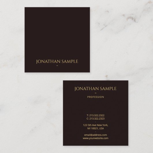 Imitate Gold Text Schriftart Elegantes Schwarzes V Quadratische Visitenkarte (Vorne/Hinten)