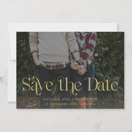 Imitate Gold Typografie QR Code Foto Save The Date (Vorderseite)