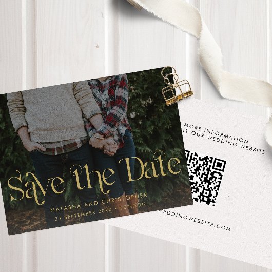 Imitate Gold Typografie QR Code Foto Save The Date