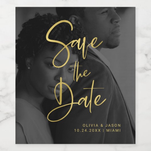 Imitate Gold und Black Overlay | FOTO SAVE THE DAT Weinetikett (Einzelnes Label)