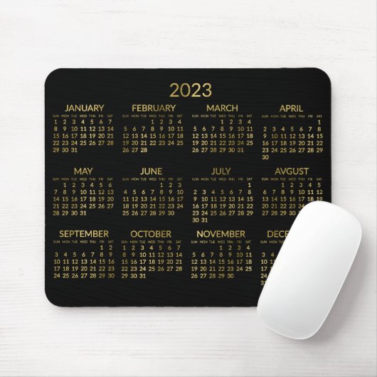 Imitate Gold und Black Yearly Calendar 2023 Mouse Mousepad (Mit Mouse)