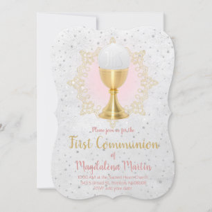 Imitate Gold und Imitate Glitzer erste kommunion G Einladung
