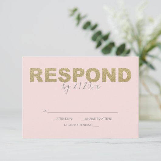 Imitate Gold und Rosa Reply RSVP-Karten RSVP Karte (Stehend Vorderseite)