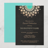 Imitate Gold und Türkis Circle Mandala Black Einladung (Vorne/Hinten)